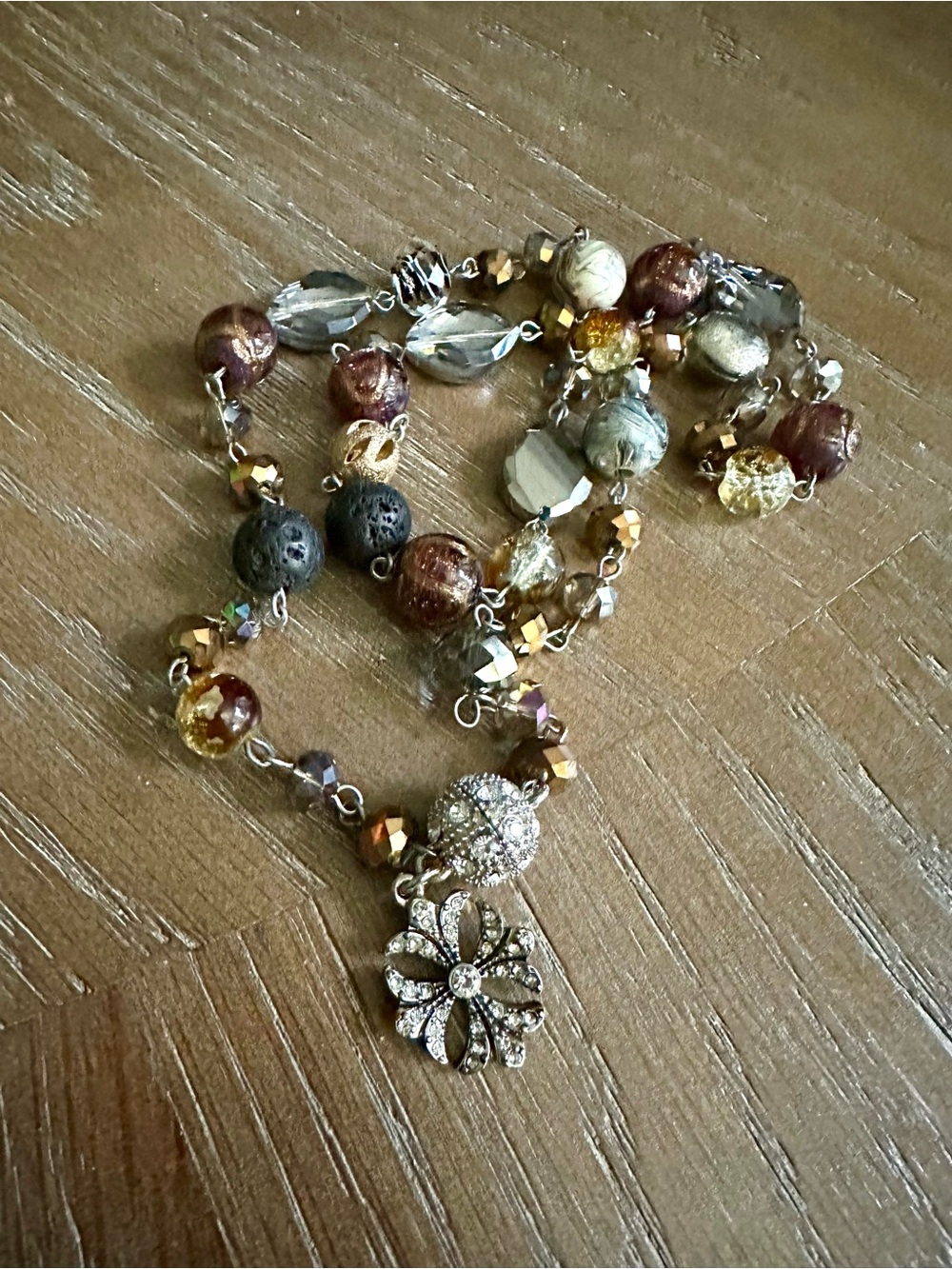 Crystal Flower Pendant Multi-Color Beaded Necklace